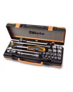 COFFRET METALLIQUE AVEC 1 CLIQUETS REVERSIBLE A MANCHE ROTATIF  AVEC 16 DOUILLES 6PANS ET 4 ACCESSOIRES