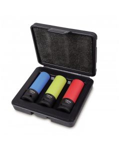 COFFRET DE 3 DOUILLES A CHOCS GAINEES POUR ECROUS DE ROUES EN ALLIAGE  LEGER
