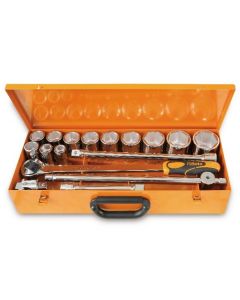 COFRRET METALLIQUE COMPRENANT 1 CLIQUET AVEC 12 DOUILLES 6 PANS ET 4 ACCESSOIRES