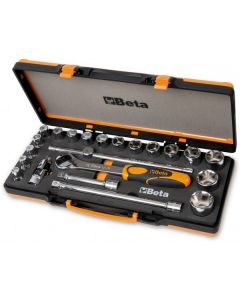 COFFRET METALLIQUE AVEC PLATEAU EN MOUSSE COMPACT COMPRENANT 1 CLIQUET AVEC 17 DOUILLES 6PANS ET 4 ACCESSOIRES