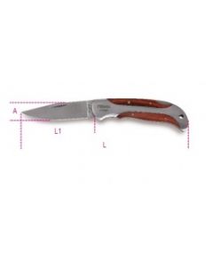 COUTEAU A CRAN D'ARRET LAME EN ACIER INOXYDABLE MANCHE AVEC ELEMENTS EN BOIS AVEC ETUI