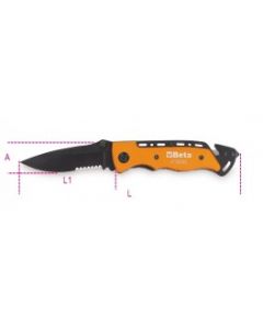 COUTEAU DE SURVIE AUTO AVEC FONCTION MARTEAU BRISE VITRE  ET COUPE-CEINTURE DE SECURITE  ETUI EN TISSU  AVEC PASSANT POUR CEINTURE